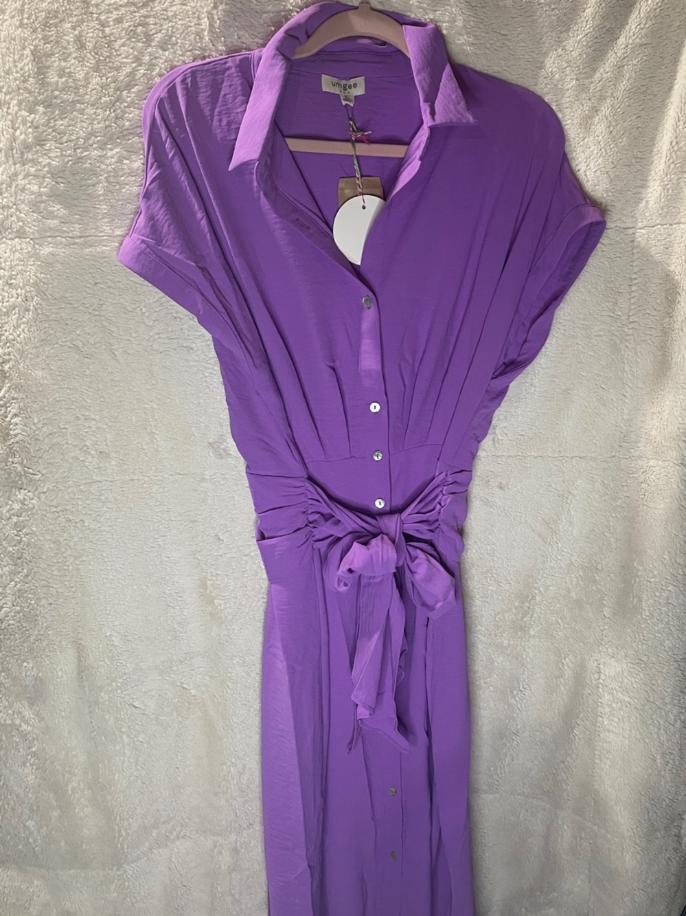 Umgee Orchid Button-Front Midi Dress with Tie Waist